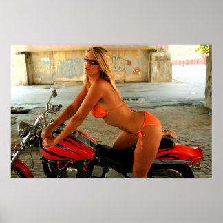 Blonde Biker Babe in een Bikini Poster