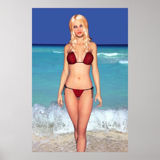 Blonde Bikini Beach Babe Poster (Voorkant)