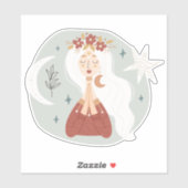 Blonde boho vrouw kroon op bloemen maanstok sticker (Vel)