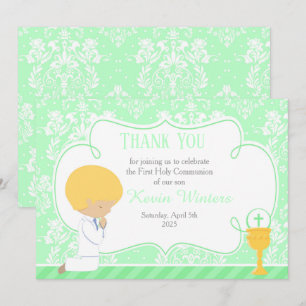Blonde Boy First Community Damask Bedankkaart