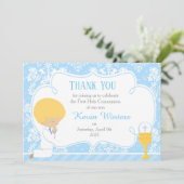 Blonde Boy First Community Damask Bedankkaart (Staand voorkant)