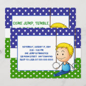 Blonde Boy Gymnastics Birthday Invitations Kaart (Voorkant / Achterkant)