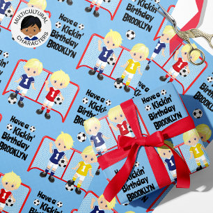Blonde Boy Soccer Birthday Personalized Cadeaupapier