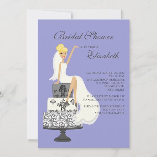 Blonde Bridal Shower Invitation Purple Grey (Devant)