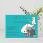 Blonde Bridal Shower Invitation Turquoise (Debout devant)