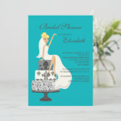 Blonde Bridal Shower Invitation Turquoise (Debout devant)