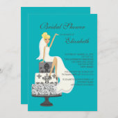 Blonde Bridal Shower Invitation Turquoise (Devant / Derrière)