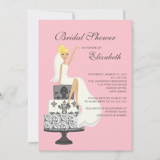 Blonde Bridal Shower Uitnodiging Roze grijs (Voorkant)