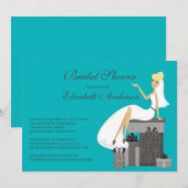 Blonde Bride Bridal Shower Invitation Turquoise Kaart (Voorkant / Achterkant)