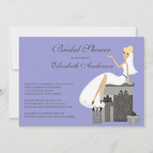 Blonde Bride Bridal Shower Uitnodiging Paars grijs (Voorkant)