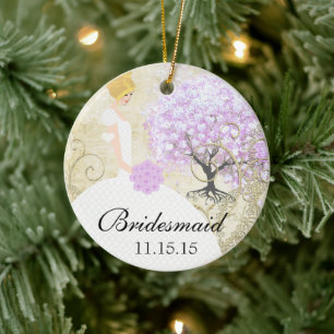 Blonde Bridesmaid Gifts Lavender Heart Leaf Tree Keramisch Ornament