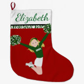 Blonde Cheerleader in het groen en wit Grote Kerstsok (Voorkant)