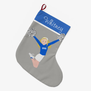 Blonde Cheerleader in Wit & Blauw Grote Kerstsok