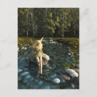 Blonde Fairy Paddling in the Forest Stream