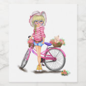 Blonde Girl avec Étiquette de bouteille de vélo ro (Étiquettes simples)
