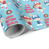 Blonde Girl Baseball Personalized Wrapping Paper Cadeaupapier (Rol Hoek)