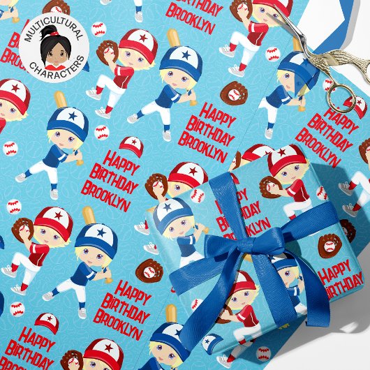 Blonde Girl Baseball Personalized Wrapping Paper Cadeaupapier