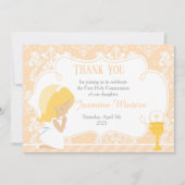 Blonde Girl First Commune Damask Bedankkaart (Voorkant)