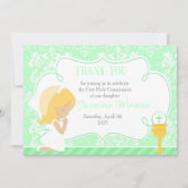 Blonde Girl First Commune Damask Bedankkaart (Voorkant)
