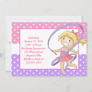 Blonde Girl Gymnastics Birthday Invitations Kaart