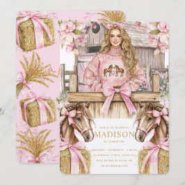 Blonde Girl Horse Birthday Invitation Kaart