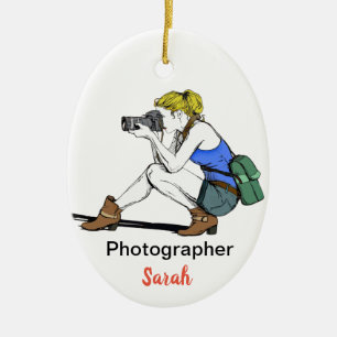 Blonde Girl met camera - Keramisch Ornament