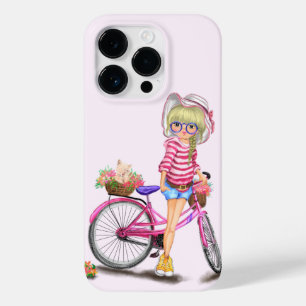 Blonde Girl met roze bike Case-Mate iPhone 14 Pro Hoesje
