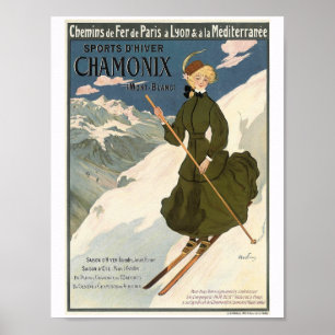 Blonde Girl Skiing in Chamonix Poster