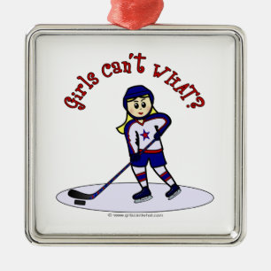 Blonde Girls Hockey Player Metalen Ornament