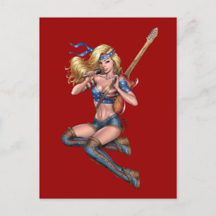 Blonde Guitar Player met Amerikaanse vlag van Al R Briefkaart