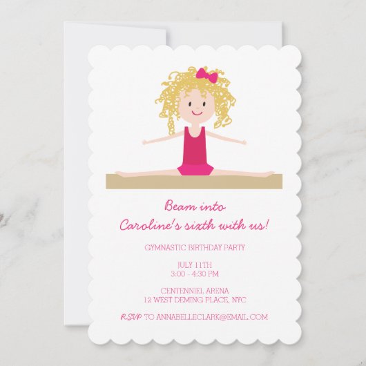 Blonde Gymnaste | Invitation d'anniversaire (Devant)