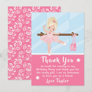 Blonde Hair Ballerina Pink Birthday Hartelijk dank Bedankkaart