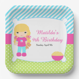 Blonde Hair Girl Sleepover Slumber Party Papieren Bordje