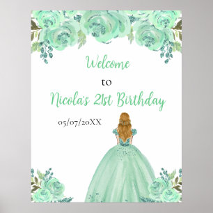 Blonde Hair Princess Mint Bloemen Verjaardag Welko Poster
