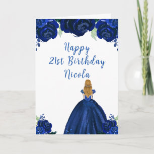 Blonde Hair Princess Navy Bloemen Verjaardagsfeest Kaart