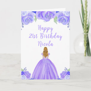 Blonde Hair Princess Paarse Bloemen Verjaardagsfee Kaart