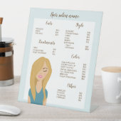 Blonde Hair Woman Tekening menu Aangepaste haarsal Reclamebord Met Voetstuk (Insitu)