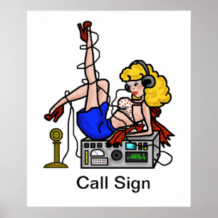 Blonde Ham Radio Pin-up Girl Poster past het aan!