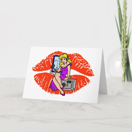 Blonde Ham Radio Pin-up Girl Smoochie Kaart (Voorkant)