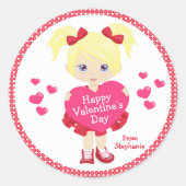 Blonde Happy Valentijnsdag Ronde Sticker (Voorkant)