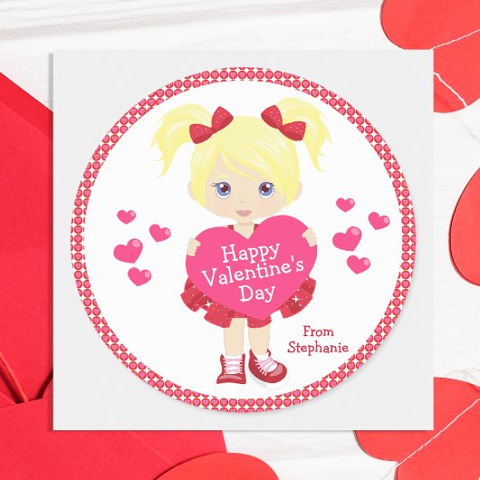 Blonde Happy Valentijnsdag Ronde Sticker