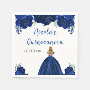 Blonde Haren Prinses Navy Bloemige Quinceanera Servet