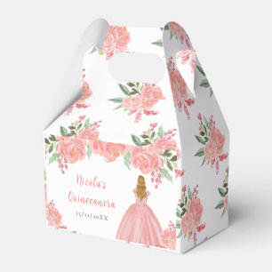 Blonde Haren Prinses Roze Bloem Quinceanera Bedankdoosjes