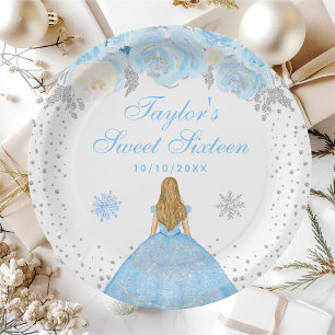 Blonde Haren Prinses Sweet Sixteen Blauwe Winter Papieren Bordje