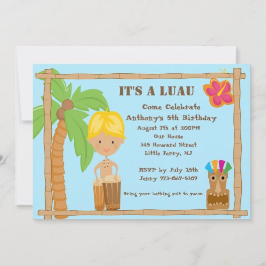 Blonde Hazard Aloha Luau Birthday Invitation Kaart (Voorkant)
