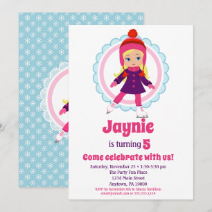 Blonde Ice Skater Birthday Party Kaart