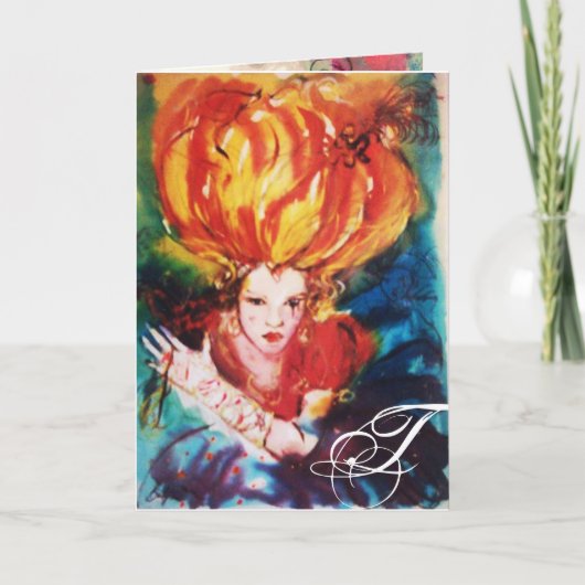 BLONDE IN RODE MONOGRAM NOTITIEKAARTJE (Voorkant)