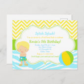 Blonde Jongen Poolparty Bash Feest Briefkaart (Voorkant / Achterkant)