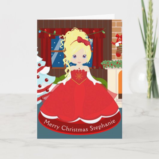 Blonde Kerstprinses Feestdagen Kaart (Voorkant)