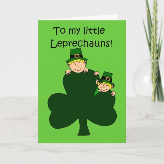 Blonde kinderen met shamrock op groene kaart (Voorkant)